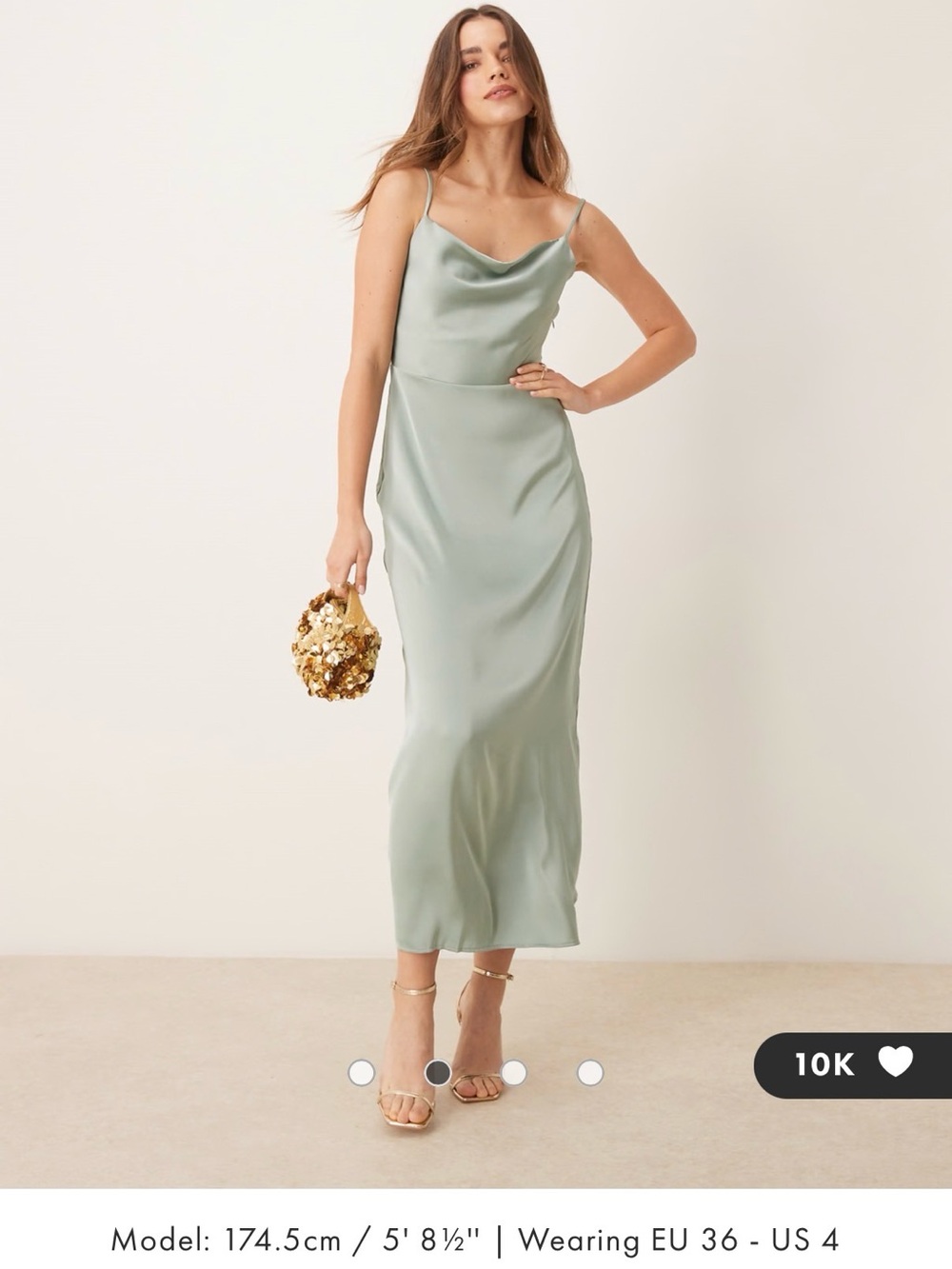 NWT - ASOS Sage Green Satin Cowl Slip Midi Dress